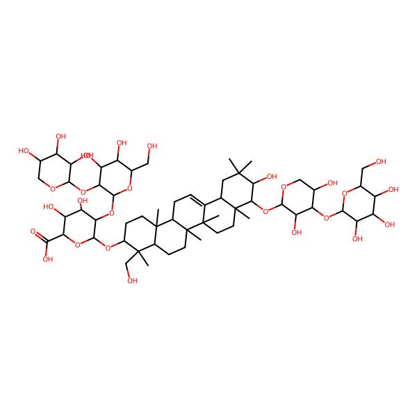 2D Structure of (2S,3S,4S,5R,6R)-6-[[(3S,4S,4aR,6aR,6bS,8aR,9S,10R,12aS,14aR,14bR)-9-[(2S,3R,4S,5S)-3,5-dihydroxy-4-[(2S,3R,4S,5S,6R)-3,4,5-trihydroxy-6-(hydroxymethyl)oxan-2-yl]oxyoxan-2-yl]oxy-10-hydroxy-4-(hydroxymethyl)-4,6a,6b,8a,11,11,14b-heptamethyl-1,2,3,4a,5,6,7,8,9,10,12,12a,14,14a-tetradecahydropicen-3-yl]oxy]-5-[(2S,3R,4S,5R,6R)-4,5-dihydroxy-6-(hydroxymethyl)-3-[(2S,3R,4S,5R)-3,4,5-trihydroxyoxan-2-yl]oxyoxan-2-yl]oxy-3,4-dihydroxyoxane-2-carboxylic acid