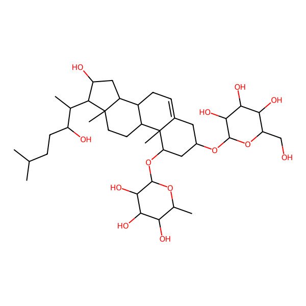 2D Structure of 2-[[16-hydroxy-17-(3-hydroxy-6-methylheptan-2-yl)-10,13-dimethyl-3-[3,4,5-trihydroxy-6-(hydroxymethyl)oxan-2-yl]oxy-2,3,4,7,8,9,11,12,14,15,16,17-dodecahydro-1H-cyclopenta[a]phenanthren-1-yl]oxy]-6-methyloxane-3,4,5-triol