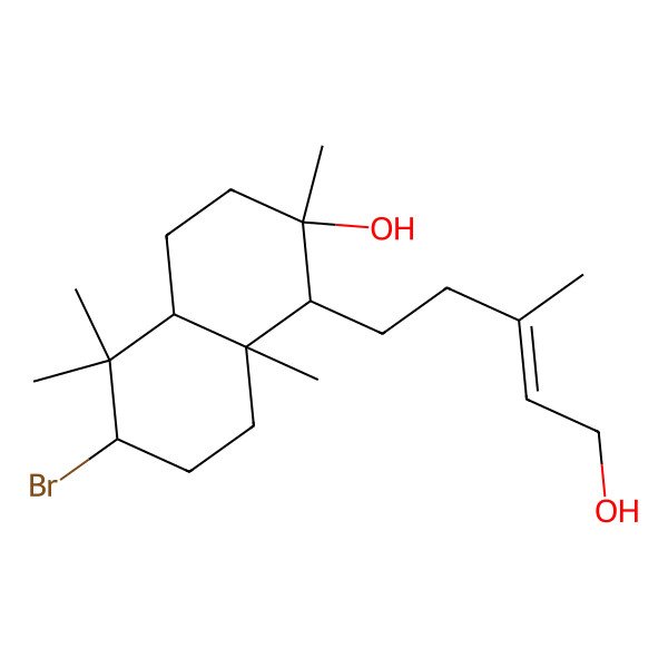 2D Structure of (1S,2S,4aS,6R,8aR)-6-bromo-1-[(E)-5-hydroxy-3-methylpent-3-enyl]-2,5,5,8a-tetramethyl-3,4,4a,6,7,8-hexahydro-1H-naphthalen-2-ol
