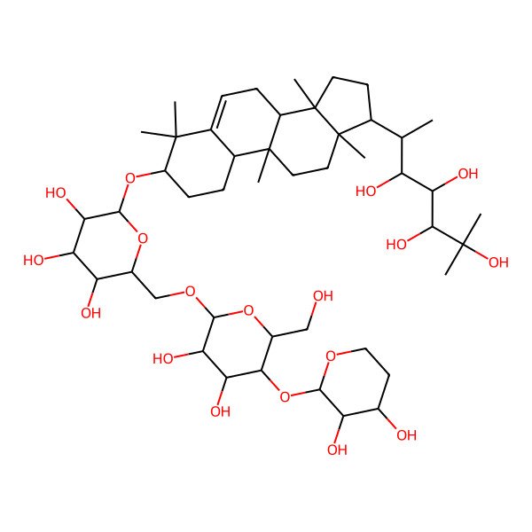 2D Structure of (3R,4R,5S,6S)-6-[(3S,8R,9R,10S,13R,14S,17R)-3-[(2R,3R,4S,5S,6R)-6-[[(2R,3R,4R,5S,6R)-5-[(2S,3R,4S)-3,4-dihydroxyoxan-2-yl]oxy-3,4-dihydroxy-6-(hydroxymethyl)oxan-2-yl]oxymethyl]-3,4,5-trihydroxyoxan-2-yl]oxy-4,4,9,13,14-pentamethyl-2,3,7,8,10,11,12,15,16,17-decahydro-1H-cyclopenta[a]phenanthren-17-yl]-2-methylheptane-2,3,4,5-tetrol