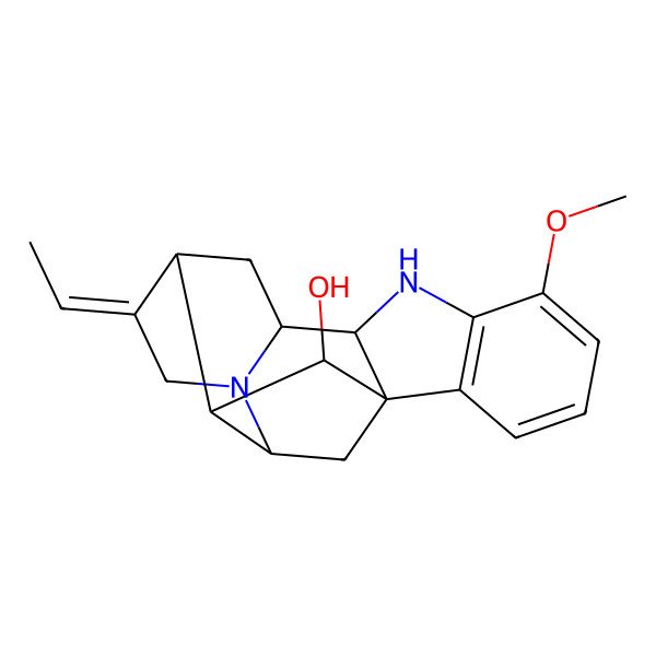 2D Structure of (1R,9R,10S,12R,13E,16S,17S,18R)-13-ethylidene-6-methoxy-8,15-diazahexacyclo[14.2.1.01,9.02,7.010,15.012,17]nonadeca-2(7),3,5-trien-18-ol