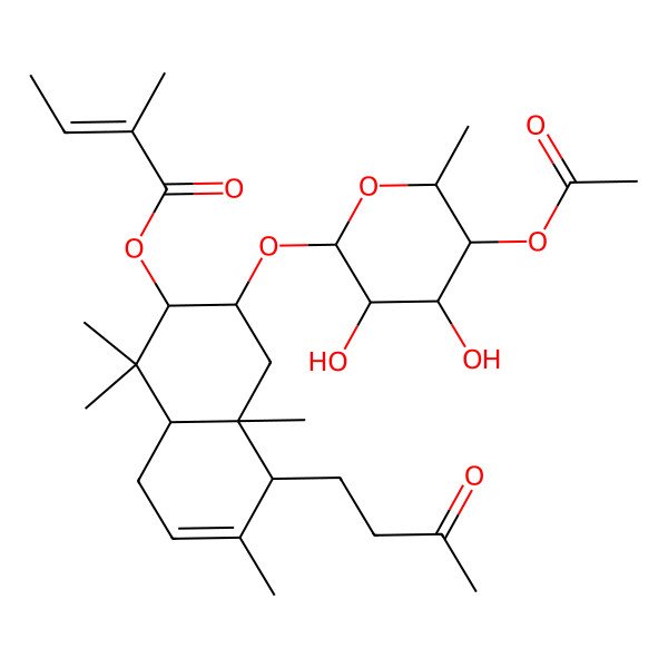 2D Structure of [(2S,3S,4aR,5R,8aS)-3-[(2R,3S,4S,5S,6R)-5-acetyloxy-3,4-dihydroxy-6-methyloxan-2-yl]oxy-1,1,4a,6-tetramethyl-5-(3-oxobutyl)-2,3,4,5,8,8a-hexahydronaphthalen-2-yl] (Z)-2-methylbut-2-enoate