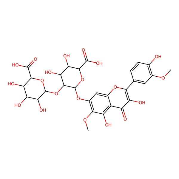 2D Structure of (3R,4R,5S,6S)-6-[(2R,3S,4R,5R)-6-carboxy-2-[3,5-dihydroxy-2-(4-hydroxy-3-methoxyphenyl)-6-methoxy-4-oxochromen-7-yl]oxy-4,5-dihydroxyoxan-3-yl]oxy-3,4,5-trihydroxyoxane-2-carboxylic acid