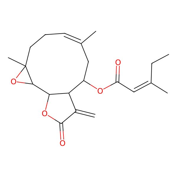2D Structure of [(1S,2S,4R,7E,10R,11R)-4,8-dimethyl-12-methylidene-13-oxo-3,14-dioxatricyclo[9.3.0.02,4]tetradec-7-en-10-yl] (E)-3-methylpent-2-enoate