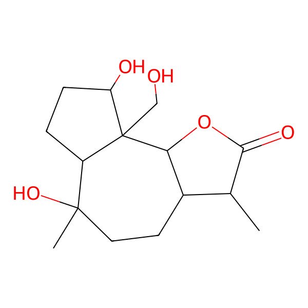 2D Structure of (3S,3aS,6R,6aR,9S,9aR,9bR)-6,9-dihydroxy-9a-(hydroxymethyl)-3,6-dimethyl-3a,4,5,6a,7,8,9,9b-octahydro-3H-azuleno[4,5-b]furan-2-one