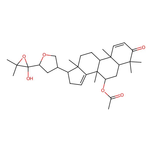 2D Structure of [(5R,7R,8R,9R,10R,13S,17S)-17-[(3R,5R)-5-(2-hydroxy-3,3-dimethyloxiran-2-yl)oxolan-3-yl]-4,4,8,10,13-pentamethyl-3-oxo-5,6,7,9,11,12,16,17-octahydrocyclopenta[a]phenanthren-7-yl] acetate