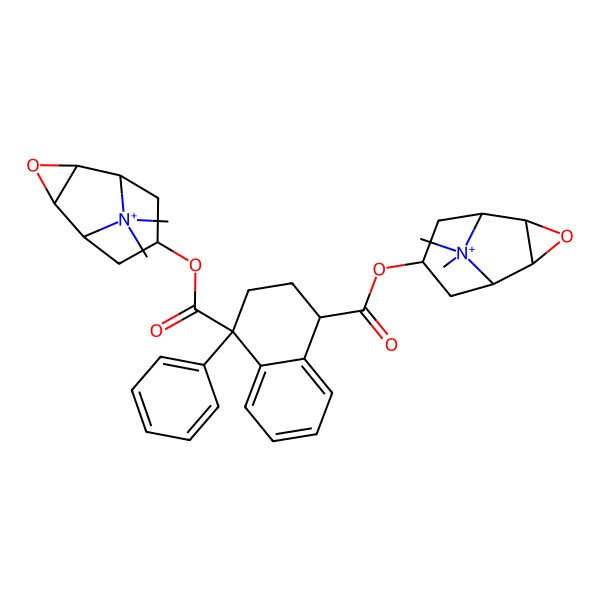 2D Structure of 7,7'-[(1-Phenyl-1,2,3,4-tetrahydronaphthalene-1,4-diyl)bis(carbonyloxy)]bis(9,9-dimethyl-3-oxa-9-azoniatricyclo[3.3.1.0~2,4~]nonane)