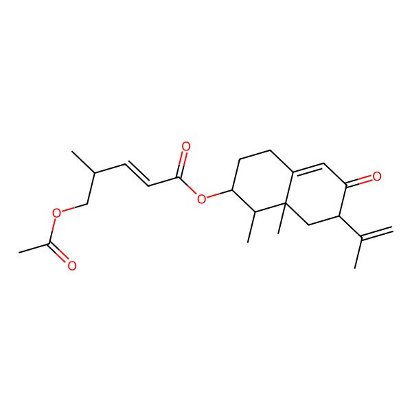 2D Structure of 1,8a-Dimethyl-6-oxo-7-(prop-1-en-2-yl)-1,2,3,4,6,7,8,8a-octahydronaphthalen-2-yl 5-(acetyloxy)-4-methylpent-2-enoate
