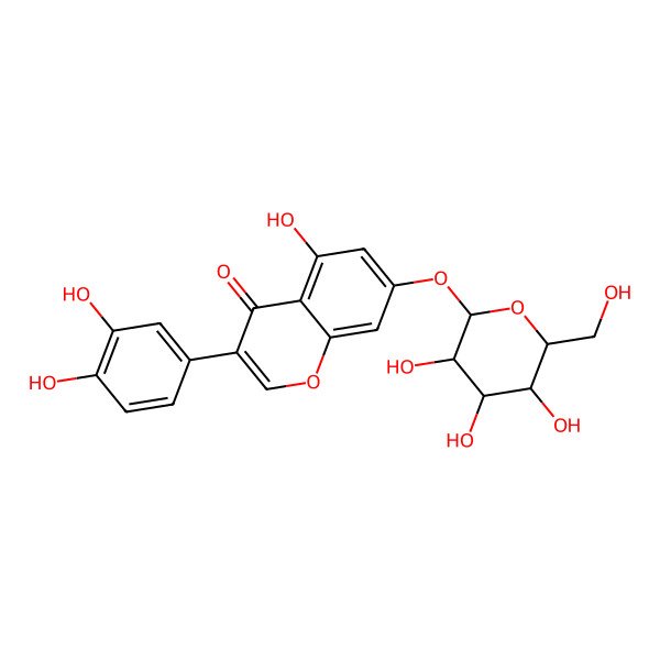 2D Structure of 3-(3,4-dihydroxyphenyl)-5-hydroxy-7-[(2S,3R,4S,5S,6S)-3,4,5-trihydroxy-6-(hydroxymethyl)oxan-2-yl]oxychromen-4-one