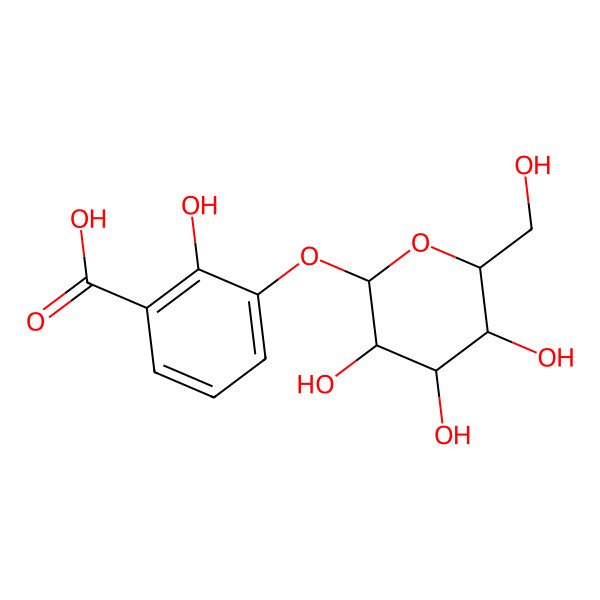 2D Structure of 2-hydroxy-3-[(2S,3R,4S,5S,6R)-3,4,5-trihydroxy-6-(hydroxymethyl)tetrahydropyran-2-yl]oxy-benzoic acid
