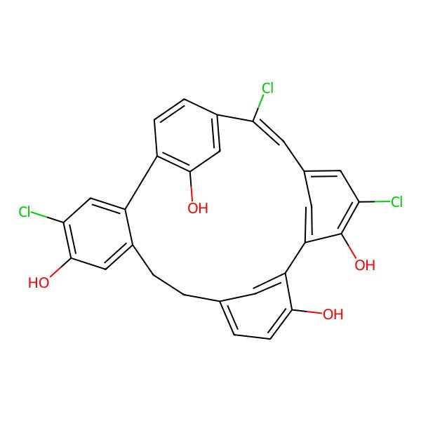 2D Structure of 4,17,21-Trichloropentacyclo[20.2.2.110,14.115,19.02,7]octacosa-1(24),2,4,6,10(28),11,13,15,17,19(27),20,22,25-tridecaene-5,13,16,24-tetrol