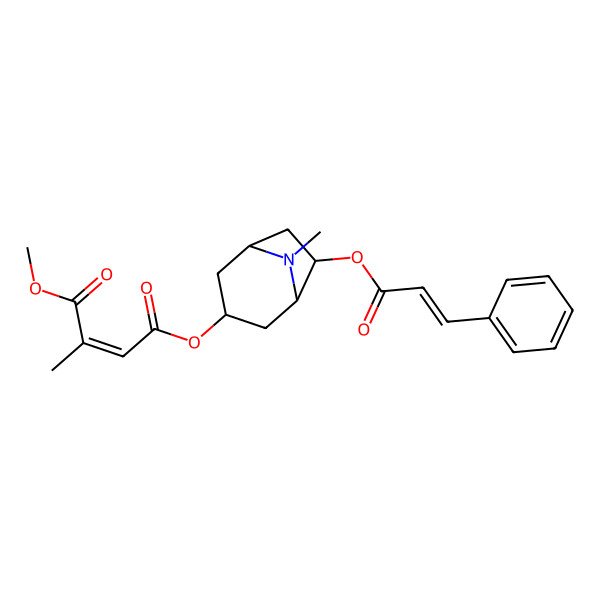 2D Structure of 1-O-methyl 4-O-[(1R,3R,5S,6R)-8-methyl-6-[(E)-3-phenylprop-2-enoyl]oxy-8-azabicyclo[3.2.1]octan-3-yl] (E)-2-methylbut-2-enedioate
