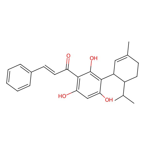 2D Structure of (E)-3-phenyl-1-[2,4,6-trihydroxy-3-[(1S,6S)-3-methyl-6-propan-2-ylcyclohex-2-en-1-yl]phenyl]prop-2-en-1-one