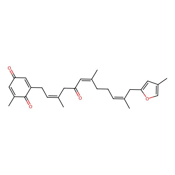 2D Structure of 2-Methyl-6-[3,7,11-trimethyl-12-(4-methylfuran-2-yl)-5-oxododeca-2,6,10-trienyl]cyclohexa-2,5-diene-1,4-dione
