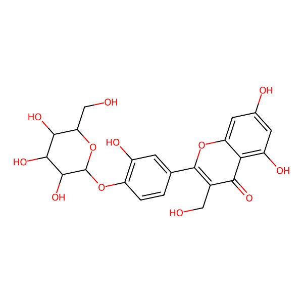 2D Structure of 5,7-Dihydroxy-3-(hydroxymethyl)-2-[3-hydroxy-4-[3,4,5-trihydroxy-6-(hydroxymethyl)oxan-2-yl]oxyphenyl]chromen-4-one