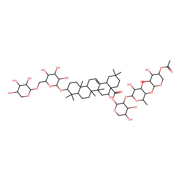 2D Structure of [3-[5-(5-Acetyloxy-3,4-dihydroxyoxan-2-yl)oxy-3,4-dihydroxy-6-methyloxan-2-yl]oxy-4,5-dihydroxyoxan-2-yl] 5-hydroxy-2,2,6a,6b,9,9,12a-heptamethyl-10-[3,4,5-trihydroxy-6-[(3,4,5-trihydroxyoxan-2-yl)oxymethyl]oxan-2-yl]oxy-1,3,4,5,6,6a,7,8,8a,10,11,12,13,14b-tetradecahydropicene-4a-carboxylate