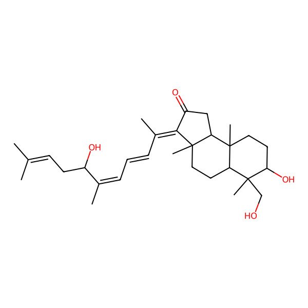 2D Structure of (3Z,3aS,5aR,6S,7R,9aR,9bS)-7-hydroxy-3-[(7S)-7-hydroxy-6,10-dimethylundeca-3,5,9-trien-2-ylidene]-6-(hydroxymethyl)-3a,6,9a-trimethyl-1,4,5,5a,7,8,9,9b-octahydrocyclopenta[a]naphthalen-2-one