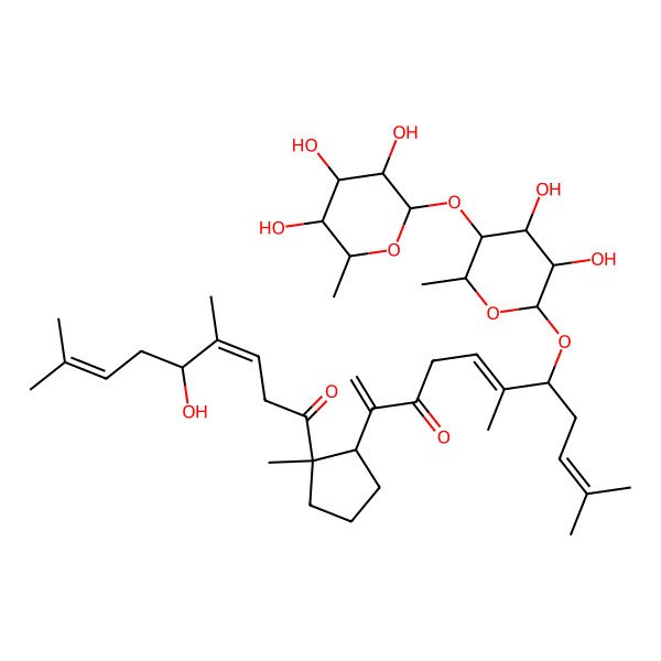 2D Structure of 7-[3,4-Dihydroxy-6-methyl-5-(3,4,5-trihydroxy-6-methyloxan-2-yl)oxyoxan-2-yl]oxy-2-[2-(5-hydroxy-4,8-dimethylnona-3,7-dienoyl)-2-methylcyclopentyl]-6,10-dimethylundeca-1,5,9-trien-3-one