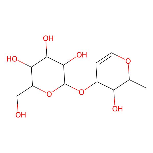 2D Structure of (2R,3S,4S,5R,6R)-2-(hydroxymethyl)-6-[[(2S,3R,4S)-3-hydroxy-2-methyl-3,4-dihydro-2H-pyran-4-yl]oxy]oxane-3,4,5-triol