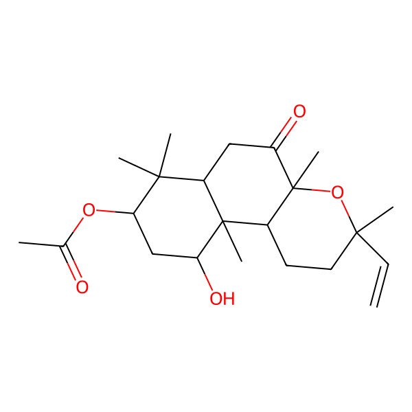 2D Structure of (3-Ethenyl-10-hydroxy-3,4a,7,7,10a-pentamethyl-5-oxo-1,2,6,6a,8,9,10,10b-octahydrobenzo[f]chromen-8-yl) acetate