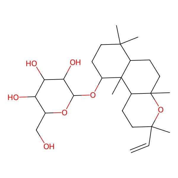 2D Structure of 2-[(3-ethenyl-3,4a,7,7,10a-pentamethyl-2,5,6,6a,8,9,10,10b-octahydro-1H-benzo[f]chromen-10-yl)oxy]-6-(hydroxymethyl)oxane-3,4,5-triol