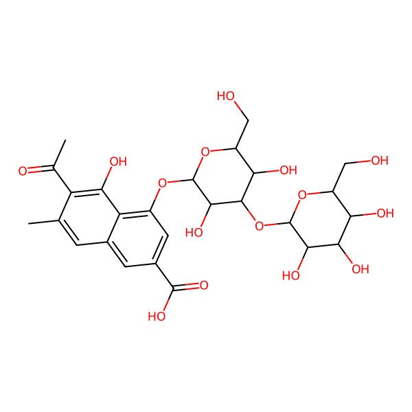 2D Structure of 6-acetyl-4-[(2S,3R,4S,5R,6R)-3,5-dihydroxy-6-(hydroxymethyl)-4-[(2S,3R,4S,5S,6R)-3,4,5-trihydroxy-6-(hydroxymethyl)oxan-2-yl]oxyoxan-2-yl]oxy-5-hydroxy-7-methylnaphthalene-2-carboxylic acid