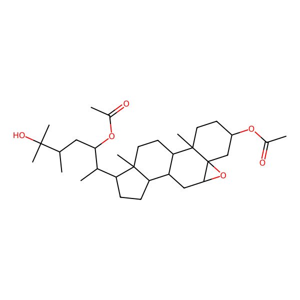 2D Structure of [15-(3-Acetyloxy-6-hydroxy-5,6-dimethylheptan-2-yl)-2,16-dimethyl-8-oxapentacyclo[9.7.0.02,7.07,9.012,16]octadecan-5-yl] acetate