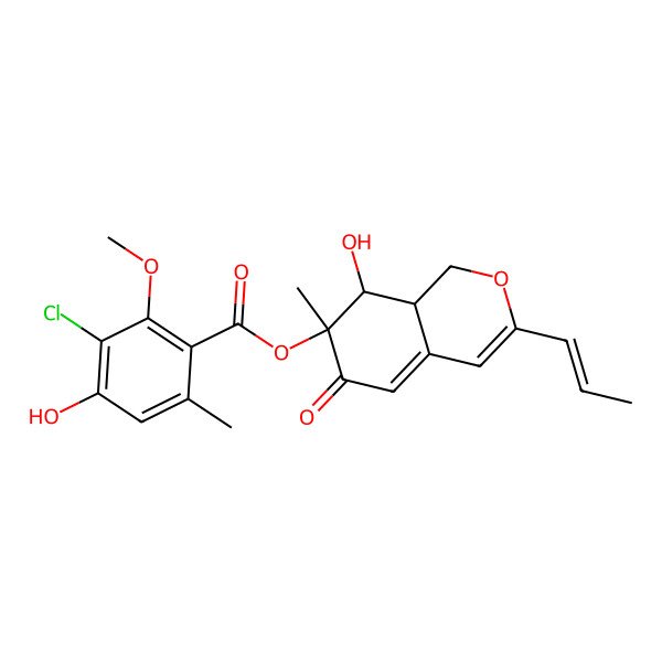 2D Structure of [(7R,8S,8aS)-8-hydroxy-7-methyl-6-oxo-3-[(E)-prop-1-enyl]-8,8a-dihydro-1H-isochromen-7-yl] 3-chloro-4-hydroxy-2-methoxy-6-methylbenzoate