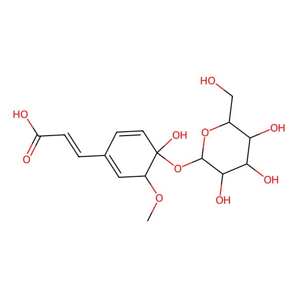 2D Structure of (E)-3-[4-hydroxy-3-methoxy-4-[(2S,3R,4S,5S,6R)-3,4,5-trihydroxy-6-(hydroxymethyl)oxan-2-yl]oxycyclohexa-1,5-dien-1-yl]prop-2-enoic acid