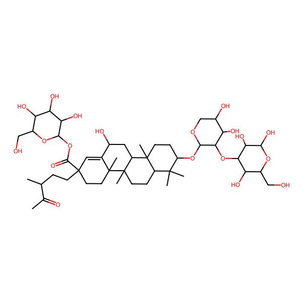 2D Structure of [3,4,5-trihydroxy-6-(hydroxymethyl)oxan-2-yl] 8-[4,5-dihydroxy-3-[2,3,5-trihydroxy-6-(hydroxymethyl)oxan-4-yl]oxyoxan-2-yl]oxy-12-hydroxy-4a,4b,7,7,10a-pentamethyl-2-(3-methyl-4-oxopentyl)-4,5,6,6a,8,9,10,10b,11,12-decahydro-3H-chrysene-2-carboxylate