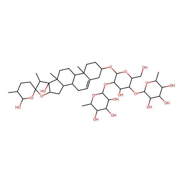2D Structure of (2S,3R,4R,5R,6S)-2-[(2R,3S,4S,5R,6R)-6-[(1R,2S,4S,5'R,6S,6'R,7S,8S,9S,12S,13R,16S)-6',8-dihydroxy-5',7,9,13-tetramethylspiro[5-oxapentacyclo[10.8.0.02,9.04,8.013,18]icos-18-ene-6,2'-oxane]-16-yl]oxy-4-hydroxy-2-(hydroxymethyl)-5-[(2S,3R,4R,5R,6S)-3,4,5-trihydroxy-6-methyloxan-2-yl]oxyoxan-3-yl]oxy-6-methyloxane-3,4,5-triol