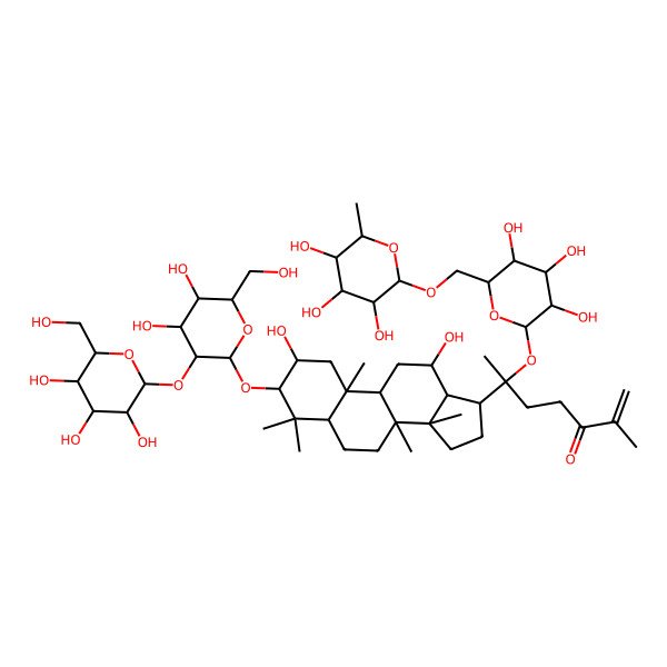 2D Structure of (6S)-6-[(2R,3R,5R,8R,9R,10R,12R,13R,14R,17S)-3-[(2R,3R,4S,5S,6R)-4,5-dihydroxy-6-(hydroxymethyl)-3-[(2S,3R,4S,5S,6R)-3,4,5-trihydroxy-6-(hydroxymethyl)oxan-2-yl]oxyoxan-2-yl]oxy-2,12-dihydroxy-4,4,8,10,14-pentamethyl-2,3,5,6,7,9,11,12,13,15,16,17-dodecahydro-1H-cyclopenta[a]phenanthren-17-yl]-2-methyl-6-[(2S,3R,4S,5S,6R)-3,4,5-trihydroxy-6-[[(2R,3R,4R,5R,6S)-3,4,5-trihydroxy-6-methyloxan-2-yl]oxymethyl]oxan-2-yl]oxyhept-1-en-3-one
