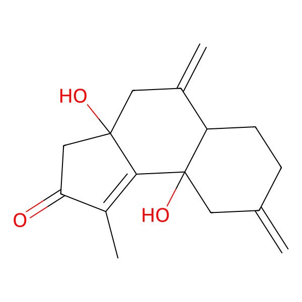 2D Structure of (3aR,5aR,9aR)-3a,9a-dihydroxy-1-methyl-5,8-dimethylidene-3,4,5a,6,7,9-hexahydrocyclopenta[a]naphthalen-2-one