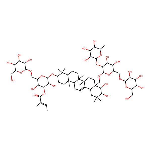 2D Structure of [(2R,3R,4S,5R,6R)-2-[[(3S,4aR,6aR,6bS,8aR,9R,10R,12aS,14aR,14bR)-8a-[[(2R,3R,4S,5S,6R)-4,5-dihydroxy-6-[[(2R,3R,4S,5S,6R)-3,4,5-trihydroxy-6-(hydroxymethyl)oxan-2-yl]oxymethyl]-3-[(2S,3R,4R,5R,6S)-3,4,5-trihydroxy-6-methyloxan-2-yl]oxyoxan-2-yl]oxymethyl]-9,10-dihydroxy-4,4,6a,6b,11,11,14b-heptamethyl-1,2,3,4a,5,6,7,8,9,10,12,12a,14,14a-tetradecahydropicen-3-yl]oxy]-3,5-dihydroxy-6-[[(2R,3R,4S,5S,6R)-3,4,5-trihydroxy-6-(hydroxymethyl)oxan-2-yl]oxymethyl]oxan-4-yl] (Z)-2-methylbut-2-enoate
