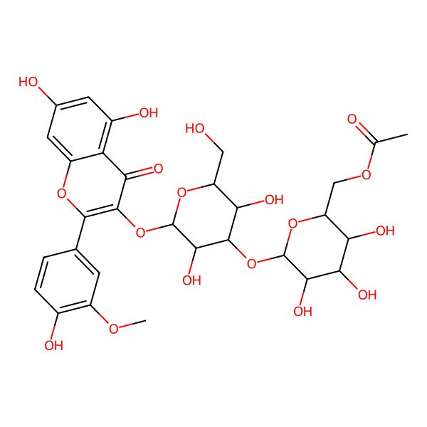 2D Structure of [(2R,3S,4S,5R,6S)-6-[(2S,3R,4S,5S,6R)-2-[5,7-dihydroxy-2-(4-hydroxy-3-methoxyphenyl)-4-oxochromen-3-yl]oxy-3,5-dihydroxy-6-(hydroxymethyl)oxan-4-yl]oxy-3,4,5-trihydroxyoxan-2-yl]methyl acetate