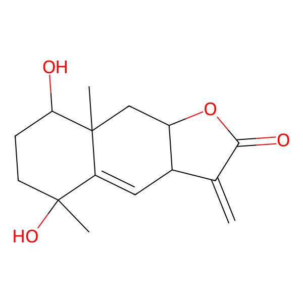 2D Structure of (3aR,5S,8R,8aR,9aR)-5,8-dihydroxy-5,8a-dimethyl-3-methylidene-3a,6,7,8,9,9a-hexahydrobenzo[f][1]benzofuran-2-one