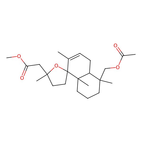 2D Structure of methyl 2-[(2'R,4S,4aR,8S,8aR)-4-(acetyloxymethyl)-2',4,7,8a-tetramethylspiro[2,3,4a,5-tetrahydro-1H-naphthalene-8,5'-oxolane]-2'-yl]acetate