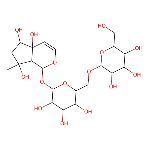 2D Structure of (1S,4aR,5S,7R,7aR)-7-methyl-1-[(2R,3S,4R,5R,6S)-3,4,5-trihydroxy-6-[[(2S,3S,4S,5R,6S)-3,4,5-trihydroxy-6-(hydroxymethyl)oxan-2-yl]oxymethyl]oxan-2-yl]oxy-1,5,6,7a-tetrahydrocyclopenta[c]pyran-4a,5,7-triol