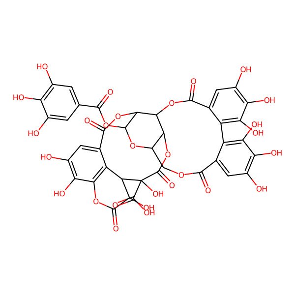 2D Structure of (4R,5S,7R,25S,26R,29S,30S,31S)-13,14,15,18,19,20,29,31,35,36-decahydroxy-2,10,23,28,32-pentaoxo-5-(3,4,5-trihydroxybenzoyl)oxy-3,6,9,24,27,33-hexaoxaheptacyclo[28.7.1.04,25.07,26.011,16.017,22.034,38]octatriaconta-1(37),11,13,15,17,19,21,34(38),35-nonaene-29-carboxylic acid