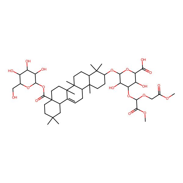 2D Structure of 6-[[4,4,6a,6b,11,11,14b-Heptamethyl-8a-[3,4,5-trihydroxy-6-(hydroxymethyl)oxan-2-yl]oxycarbonyl-1,2,3,4a,5,6,7,8,9,10,12,12a,14,14a-tetradecahydropicen-3-yl]oxy]-3,5-dihydroxy-4-[2-methoxy-1-(2-methoxy-2-oxoethoxy)-2-oxoethoxy]oxane-2-carboxylic acid