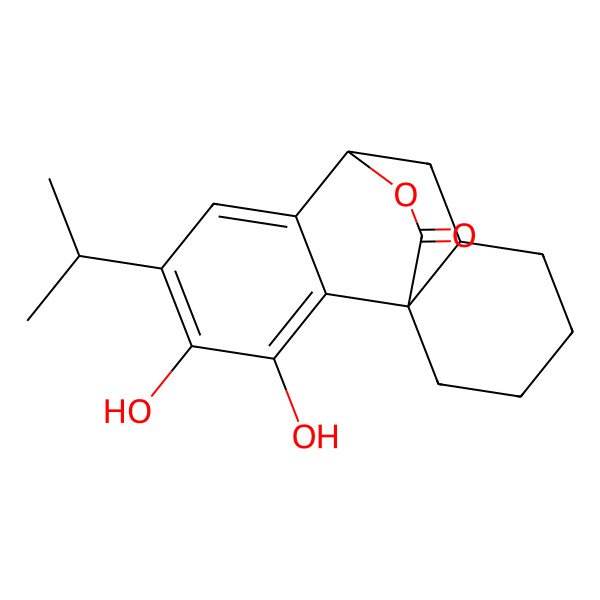 2D Structure of (1R,8S,10R)-3,4-dihydroxy-5-propan-2-yl-16-oxatetracyclo[6.6.2.01,10.02,7]hexadeca-2,4,6-trien-15-one