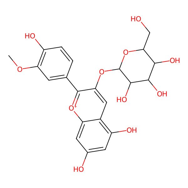 2D Structure of (2S,3R,4R,5S,6R)-2-[5,7-dihydroxy-2-(4-hydroxy-3-methoxyphenyl)chromenylium-3-yl]oxy-6-(hydroxymethyl)oxane-3,4,5-triol