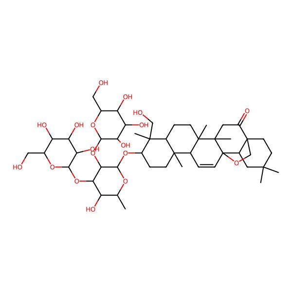 2D Structure of (1S,4S,5R,8R,9R,10S,13S,14R,17S,18R)-9-(hydroxymethyl)-10-[(2R,3R,4S,5S,6R)-5-hydroxy-6-methyl-3,4-bis[[(2S,3R,4S,5S,6R)-3,4,5-trihydroxy-6-(hydroxymethyl)oxan-2-yl]oxy]oxan-2-yl]oxy-4,5,9,13,20,20-hexamethyl-24-oxahexacyclo[15.5.2.01,18.04,17.05,14.08,13]tetracos-15-en-2-one