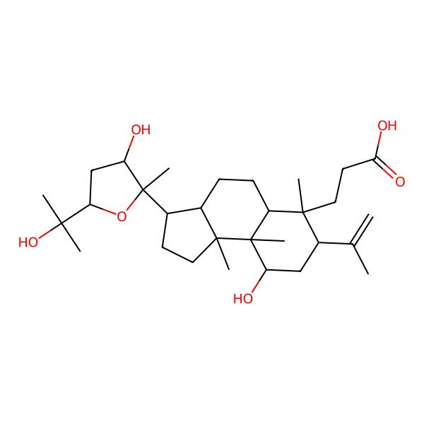 2D Structure of 3-[(3S,6S,9S,9aR,9bR)-9-hydroxy-3-[(2R,5R)-3-hydroxy-5-(2-hydroxypropan-2-yl)-2-methyloxolan-2-yl]-6,9a,9b-trimethyl-7-prop-1-en-2-yl-1,2,3,3a,4,5,5a,7,8,9-decahydrocyclopenta[a]naphthalen-6-yl]propanoic acid