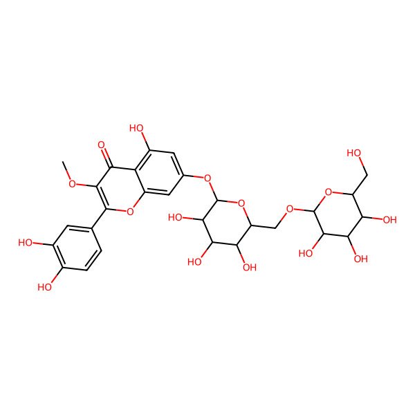 2D Structure of 2-(3,4-dihydroxyphenyl)-5-hydroxy-3-methoxy-7-[(2S,3R,4S,5S,6R)-3,4,5-trihydroxy-6-[[(2R,3R,4S,5S,6R)-3,4,5-trihydroxy-6-(hydroxymethyl)oxan-2-yl]oxymethyl]oxan-2-yl]oxychromen-4-one