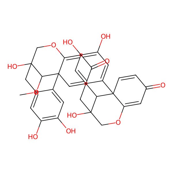 2D Structure of (1S,9S,17R)-4,5,9-trihydroxy-17-methoxy-15-[(1R,9S,17R)-4,5,9-trihydroxy-14-oxo-11-oxatetracyclo[7.7.1.01,12.02,7]heptadeca-2,4,6,12,15-pentaen-17-yl]-11-oxatetracyclo[7.7.1.01,12.02,7]heptadeca-2,4,6,12,15-pentaen-14-one