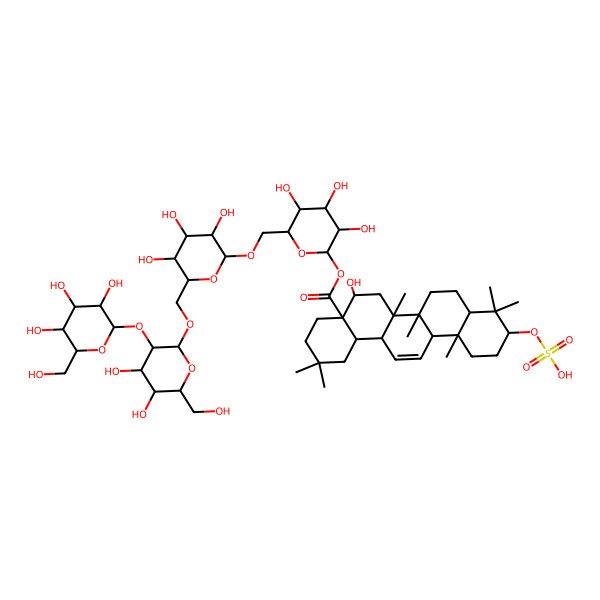 2D Structure of [(2S,3R,4S,5S,6R)-6-[[(2R,3R,4S,5S,6R)-6-[[(2R,3R,4S,5S,6R)-4,5-dihydroxy-6-(hydroxymethyl)-3-[(2S,3R,4S,5S,6R)-3,4,5-trihydroxy-6-(hydroxymethyl)oxan-2-yl]oxyoxan-2-yl]oxymethyl]-3,4,5-trihydroxyoxan-2-yl]oxymethyl]-3,4,5-trihydroxyoxan-2-yl] (4aR,5R,6aR,6aR,6bR,8aR,10S,12aS,14aS,14bS)-5-hydroxy-2,2,6a,6b,9,9,12a-heptamethyl-10-sulfooxy-1,3,4,5,6,6a,7,8,8a,10,11,12,14a,14b-tetradecahydropicene-4a-carboxylate