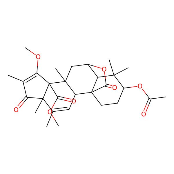 2D Structure of Methyl 15-acetyloxy-8-methoxy-4,5,7,10,14,14-hexamethyl-6,18-dioxo-19-oxapentacyclo[10.5.2.01,13.02,10.05,9]nonadeca-3,7-diene-9-carboxylate