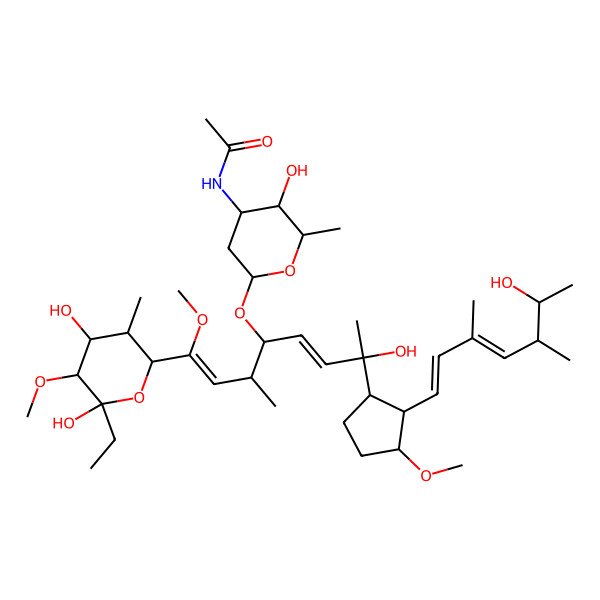 2D Structure of N-[6-[1-(6-ethyl-4,6-dihydroxy-5-methoxy-3-methyloxan-2-yl)-7-hydroxy-7-[2-(6-hydroxy-3,5-dimethylhepta-1,3-dienyl)-3-methoxycyclopentyl]-1-methoxy-3-methylocta-1,5-dien-4-yl]oxy-3-hydroxy-2-methyloxan-4-yl]acetamide