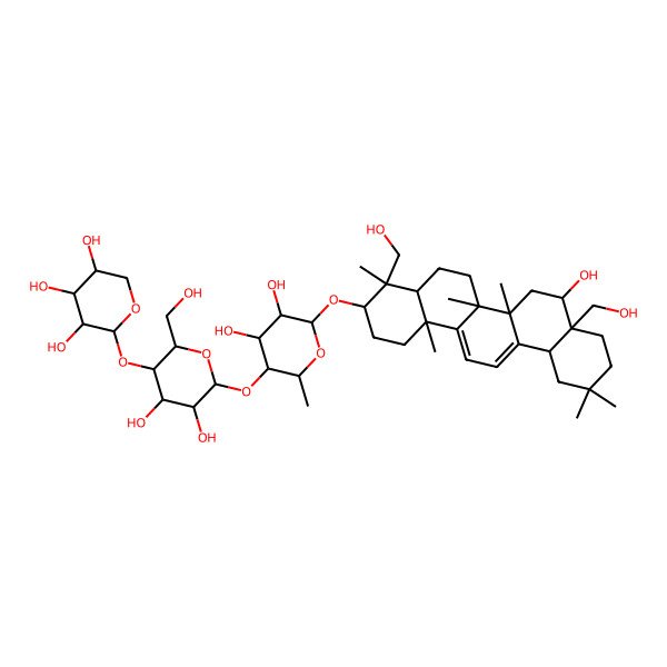 2D Structure of (2S,3R,4S,5R)-2-[(2R,3S,4S,5R,6S)-6-[(2R,3R,4S,5R,6R)-6-[[(3S,4R,4aR,6aS,6bR,8S,8aS,12aS,14bS)-8-hydroxy-4,8a-bis(hydroxymethyl)-4,6a,6b,11,11,14b-hexamethyl-1,2,3,4a,5,6,7,8,9,10,12,12a-dodecahydropicen-3-yl]oxy]-4,5-dihydroxy-2-methyloxan-3-yl]oxy-4,5-dihydroxy-2-(hydroxymethyl)oxan-3-yl]oxyoxane-3,4,5-triol